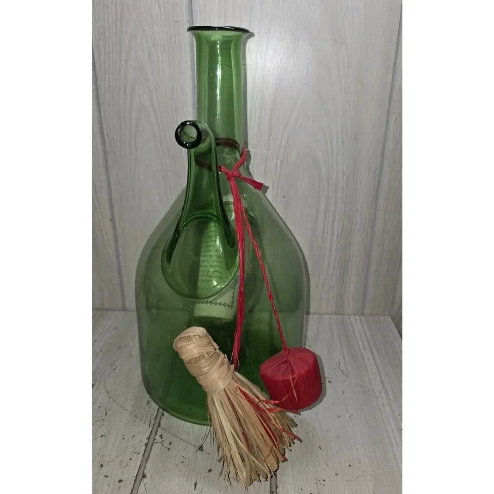 Vintage Hand Blown Italian Green Glass Wine Decanter With Ice Chamber New